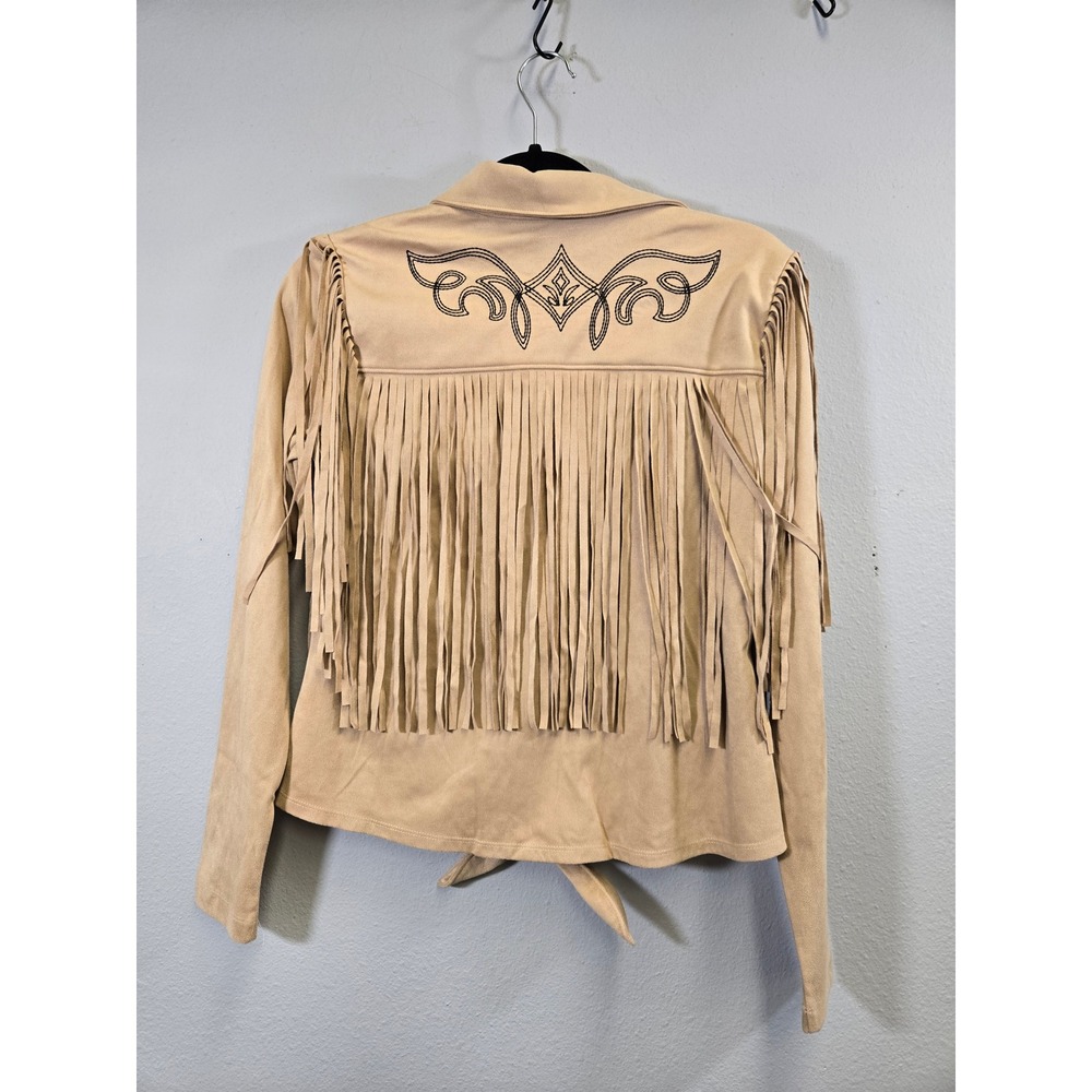 Idyllwind Western Fringe Faux Suede Embroidered Tie Front Shirt Tan Small - Picture 5 of 9